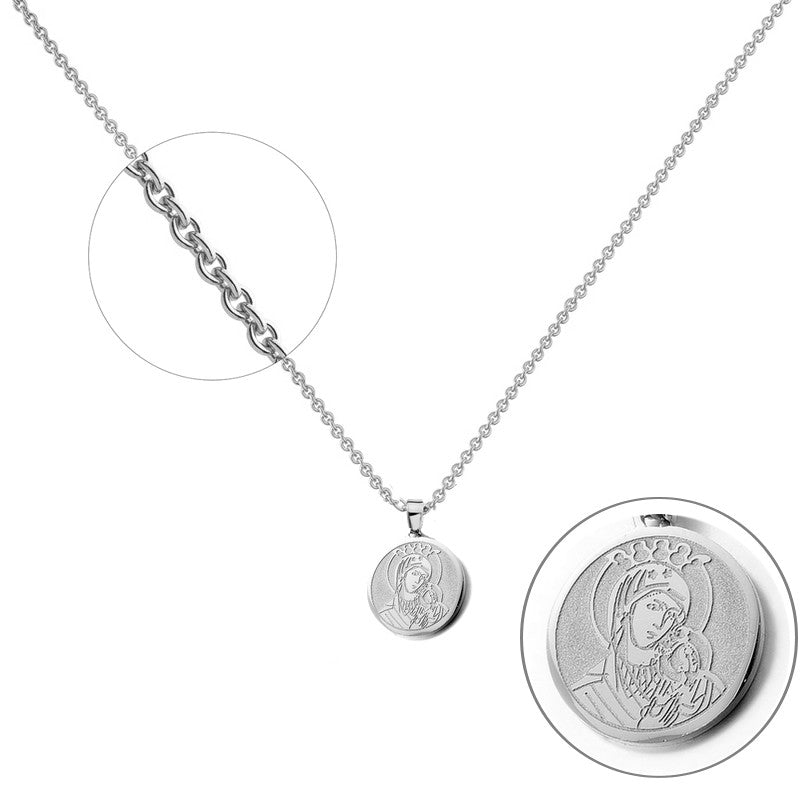 Chaîne collier acier inoxydable rond argenté religieux sainte vierge Marie