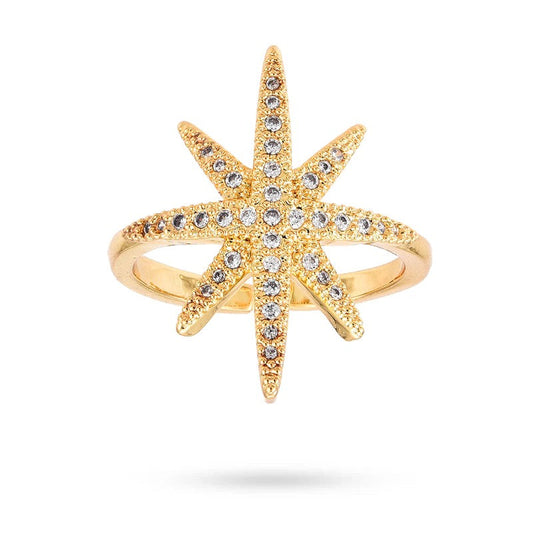 Bague femme réglable étoile du nord avec lignée zirconiums sertis
