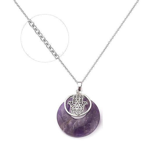 Collier femme chaîne et pendentif main de Fatma pierre naturelle Améthyste