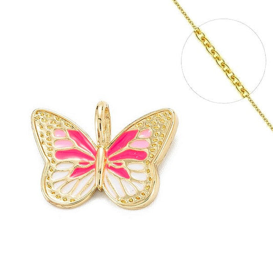 Collier chaine et pendentif zircon cubique papillon rose