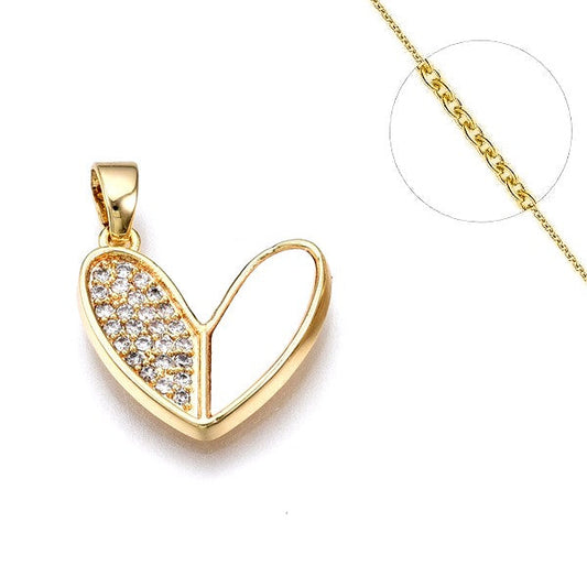 Collier chaine et pendentif zircon cubique coquille de nacre coeur