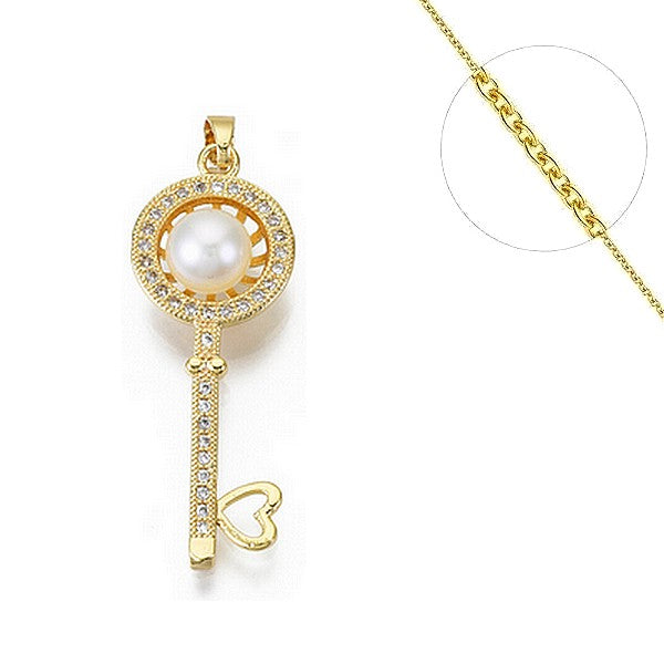 Collier chaine et pendentif zircon cubique perle d'eau douce
