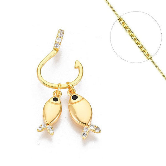 Collier chaine et pendentif zircon cubique hameçon poissons
