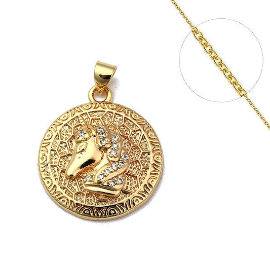 Collier chaine et pendentif zircon cubique cheval