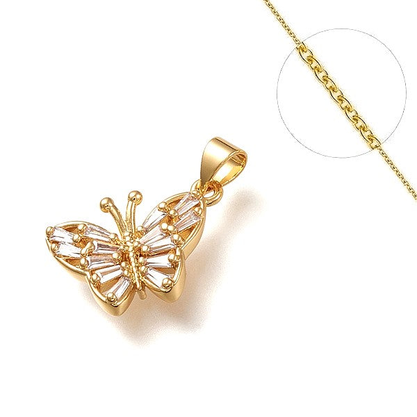 Collier chaine et pendentif zircon cubique papillon