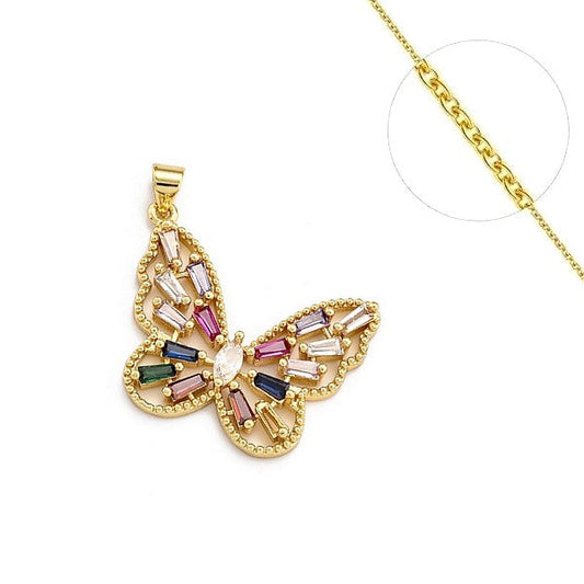 Collier chaine et pendentif zircon cubique multicolor papillon