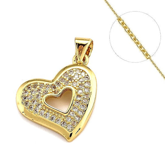 Collier chaine et pendentif zircon cubique coeur ajouré