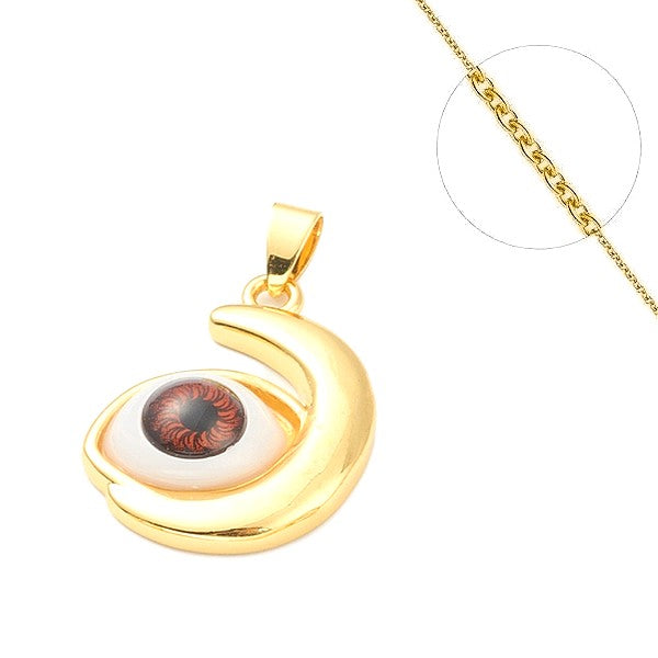 Collier chaine et pendentif zircon cubique oeil marron