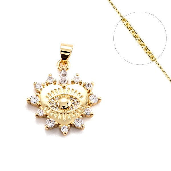 Collier chaine et pendentif zircon cubique coeur yeux