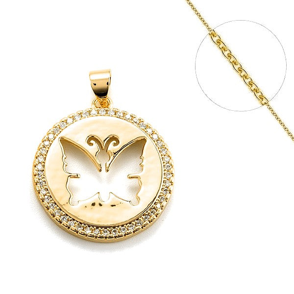 Collier chaine et pendentif zircon cubique ajouré papillon
