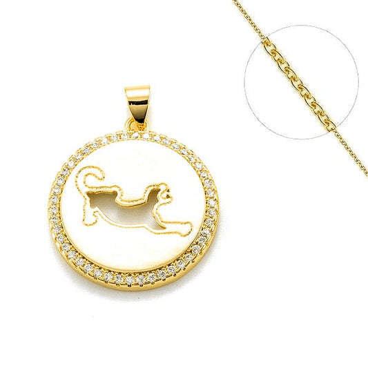 Collier chaine et pendentif zircon cubique ajouré léopard