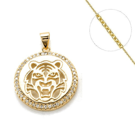 Collier chaine et pendentif zircon cubique ajouré lion 2