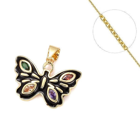 Collier chaine et pendentif papillon noir