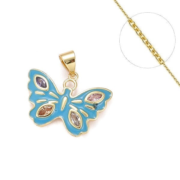 Collier chaine et pendentif papillon bleu