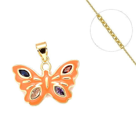 Collier chaine et pendentif papillon orange