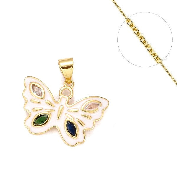 Collier chaine et pendentif papillon blanc