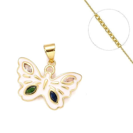 Collier chaine et pendentif papillon blanc