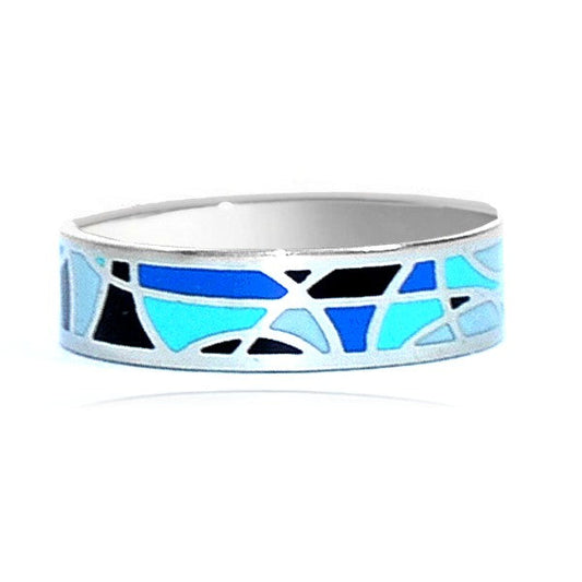 Bague acier inoxydable émail couleur bleu blanc noir