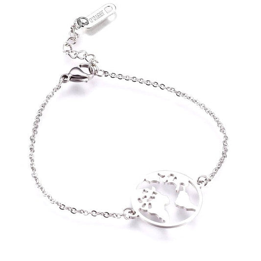 Bracelet acier couleur argent terre globe