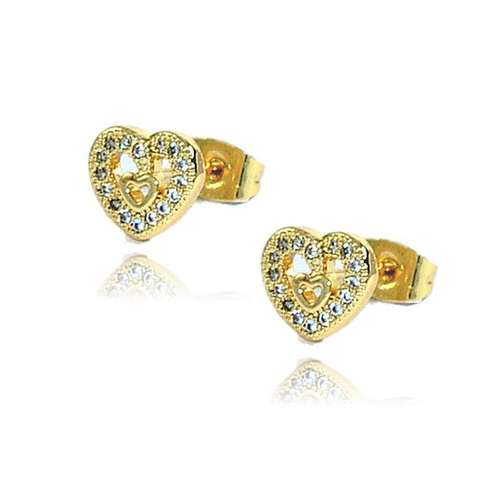 Boucles d'oreilles puce double coeur 8 mm
