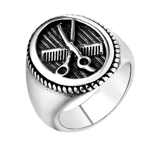 Bague chevalière peigne ciseaux acier 316