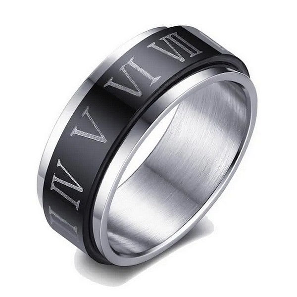 Bague acier 316 chiffres Romain tournant