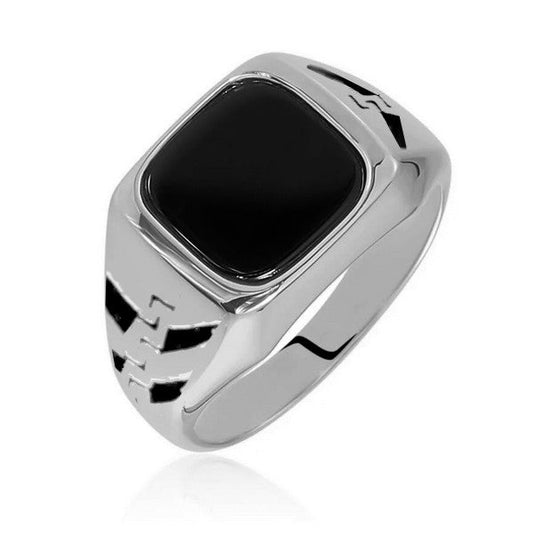 Bague chevalière acier 316 noir et argent