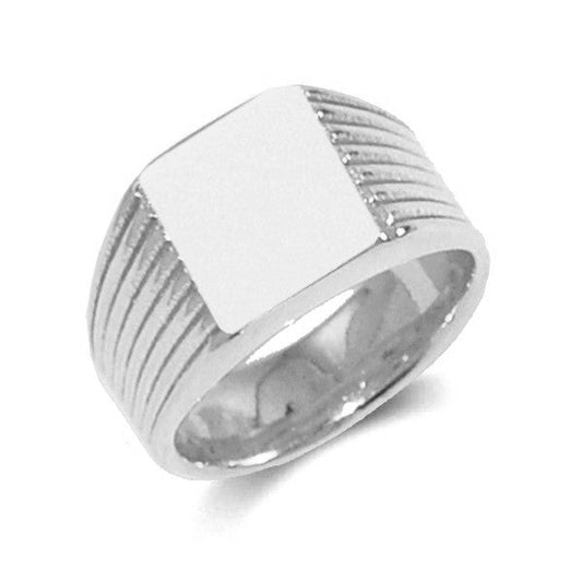 Bague chevalière argenté acier 316 striée