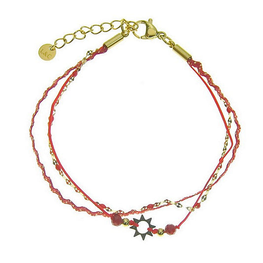 Bracelet acier 316 inoxydable 3 rangs étoile pierre naturelle agate rouge