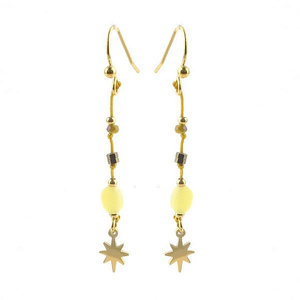 Boucles d'oreilles étoile tombantes 45 mm pierre naturelle citrine
