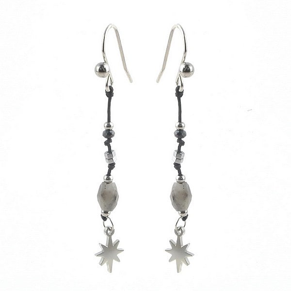 Boucles d'oreilles étoile tombantes 45 mm pierre naturelle labradorite