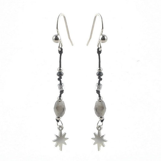 Boucles d'oreilles étoile tombantes 45 mm pierre naturelle labradorite