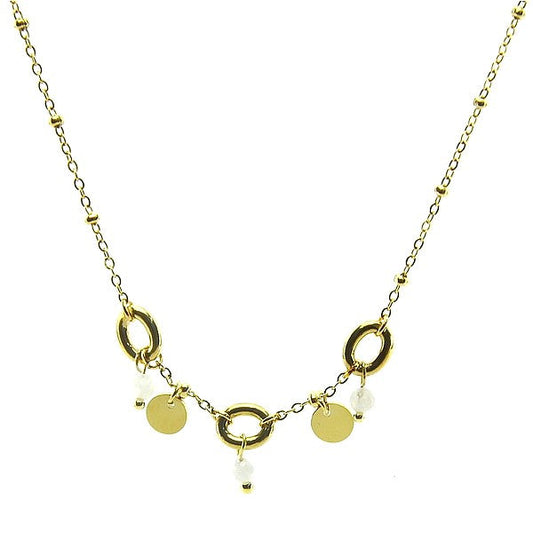 Collier acier 316 inoxydable 3 anneaux pierre naturelle de lune
