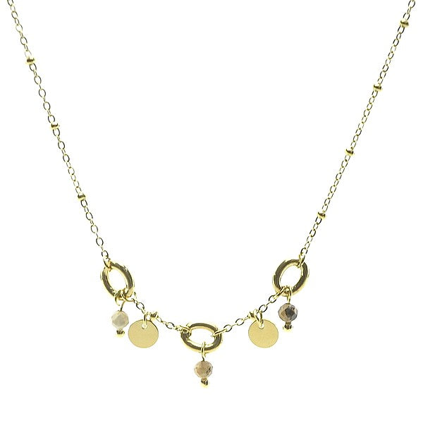 Collier acier 316 inoxydable 3 anneaux pierre naturelle jaspe