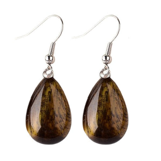 Boucles d'oreilles pierre naturelle goutte oeil de tigre