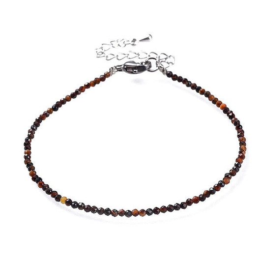 Bracelet fin pierre naturelle oeil de tigre acier inoxydable