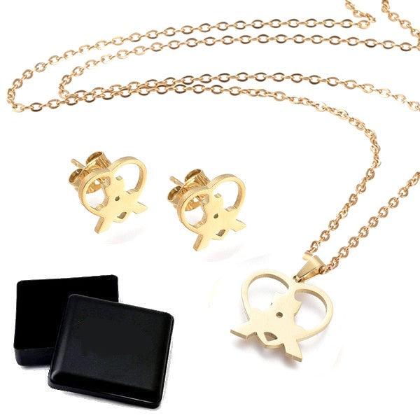 Coffret cadeau pour femme - Ensemble collier & Boucles d'oreilles coeur tour Eiffel