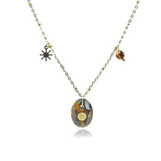 Collier acier inoxydable breloque étoile pierre naturelle oeil de tigre