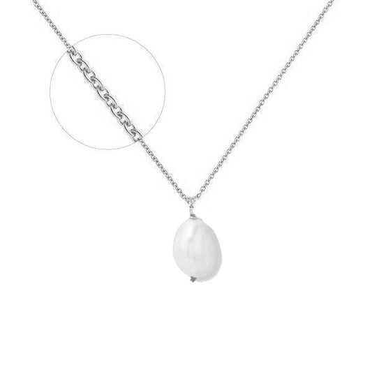 Collier acier inoxydable breloque pierre naturelle nacre