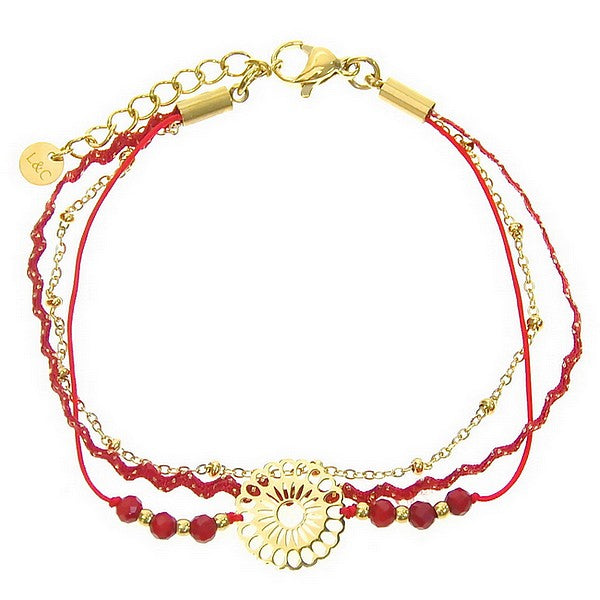 Bracelet acier inoxydable 3 rangs pierre naturelle agate rouge