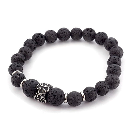 Bracelet pierre de lave croix de Malte acier inoxydable