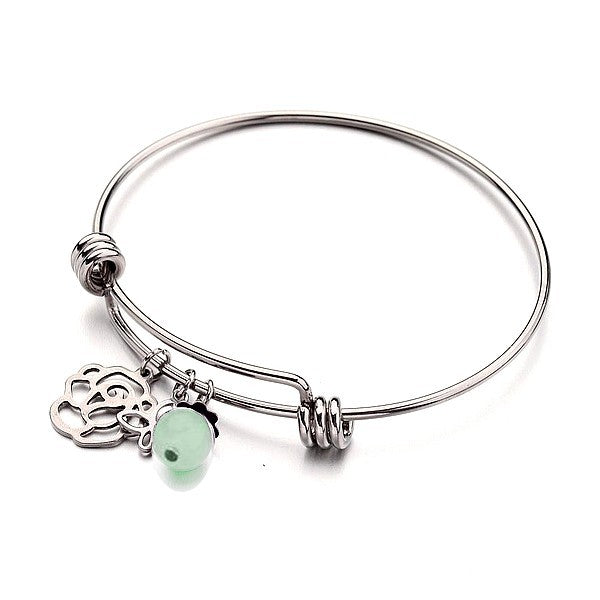 Bracelet acier inoxydable breloques fleur papillon pierre naturelle aventurine