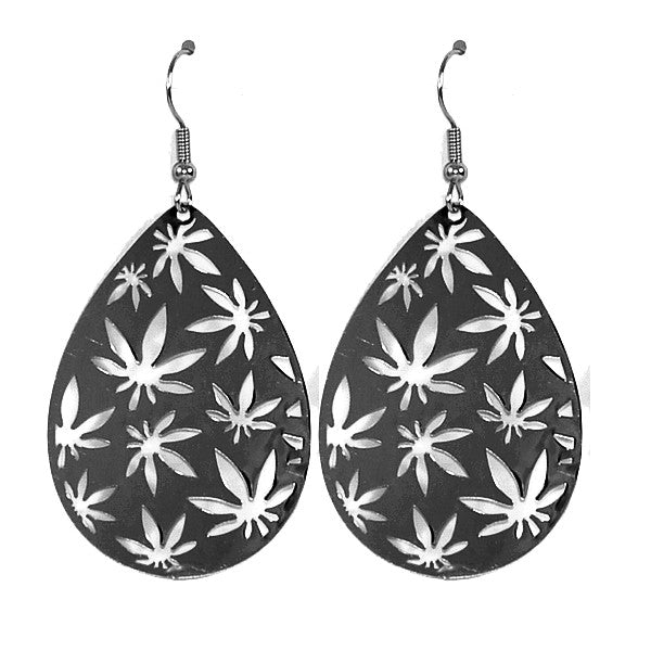 Boucles d'oreilles fantaisie filigrane feuille cannabis noires