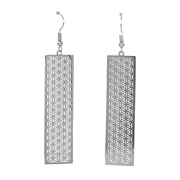 Boucles d'oreilles fantaisie filigrane rectangle argentées