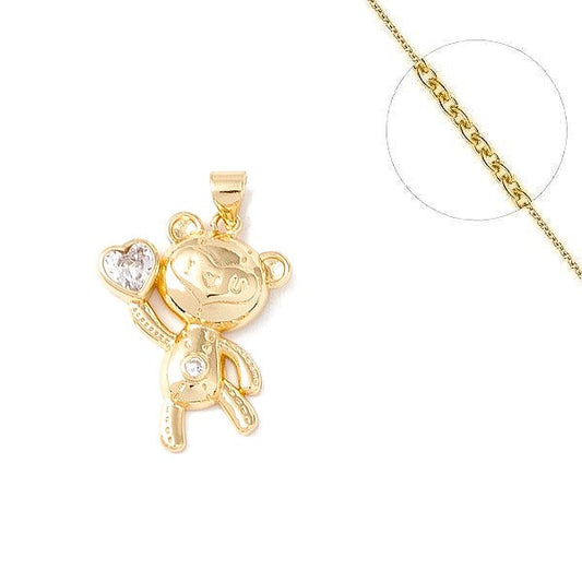 Collier chaine et pendentif 18k ours avec coeur blanc