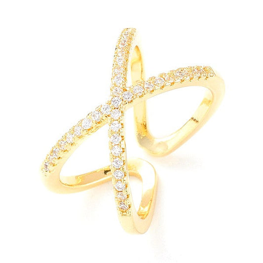 Bague femme réglable croisé de diamant CZ