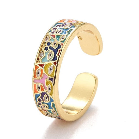 Bague femme réglable multicolore oeil