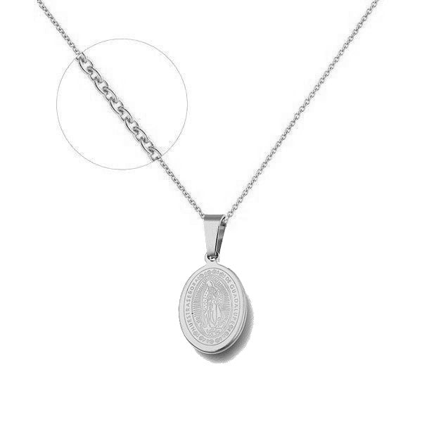 Collier acier inoxydable chaine et pendentif vierge Marie argenté