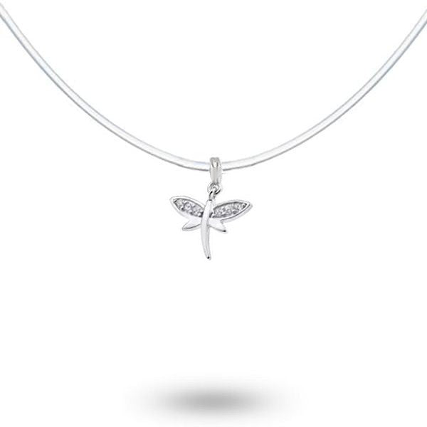 Collier fantaisie pour femme - Fil nylon - Libellule diamant cz