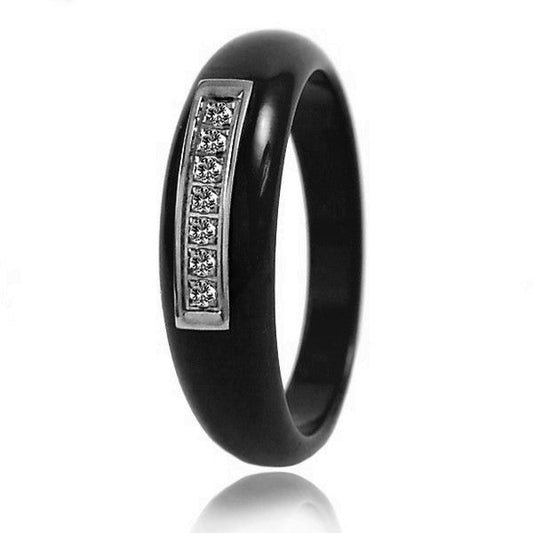 Bague en céramique - Couleur noir - Lignées de strass